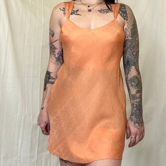 August Silk Intimates Peach Patterned Slip Dress Size Small - Picture 6 of 8